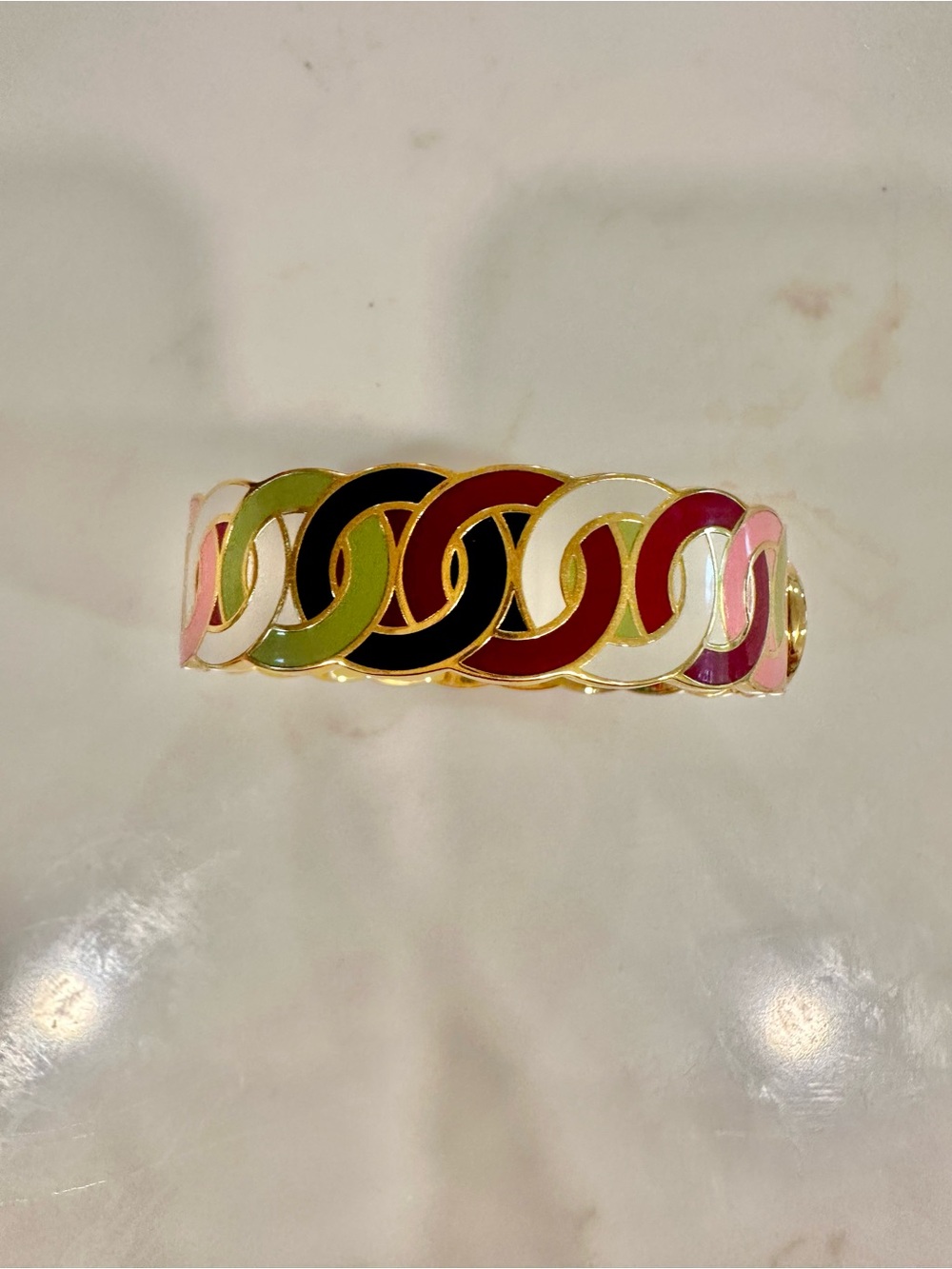 Coach Gold-Tone Multicolor Enamel Link Bracelet - Pink, Green, Black, White - Picture 3 of 4